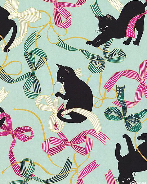 Cat Pattern Wallpaper, Western Prints, Asian Fabric, Japanese Cat, Black Cat Art, Free Quilt Patterns, Cat Fabric, Phone Wallpaper Patterns, Coloring Book Art