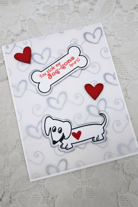 Vellum Hearts Valentines day card. "You Stole My Dog-Gone Heart" Vellum Heart card stock layered onto High quality heavy weight (297) GSM white card stock. Card has Die cut features of Cute Puppy dog, Weiner dog and sentiments. Inside of card is hand stamped Happy Valentines Day. DETAILS: 1 card and envelope. SIZE: 4.25" x 5.5" Standard A2 size. Dachshund Valentines, Dog Weiner, Columbus Mississippi, Hearts Valentines Day, Hearts Valentines, Heart Card, Card And Envelope, Valentines Day Card, Dog Cards