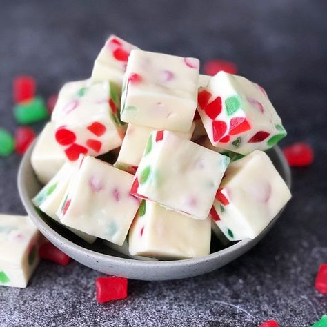 Christmas Gumdrop Nougat, Christmas Nougat, Gumdrop Nougat, Nougat Recipe, Nougat Candy, Christmas Candy Easy, Easy Christmas Candy Recipes, Easy Holiday Treats, Christmas Fudge