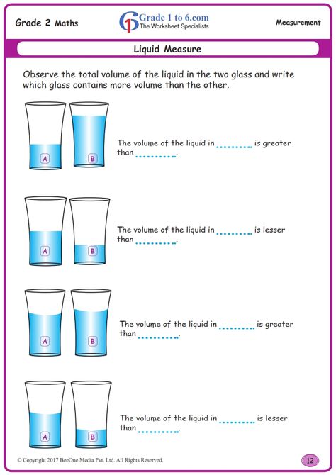 FREE Math worksheets for Grade 1 through Grade 6. SUBSCRIBE to www.grade1to6.com for just $15 a year & access over 6,000 worksheets. E-Workbooks & Worksheets #printables #mathprintables #mathworksheets #freedownload #download #mathdownload #worksheets #mathteachers #teachers #schools #schoolprincipals #classroomresources #homeschoolers #www.grade1to6.com#grade6math #math #beeone #beeonebooks Measuring Mass, Capacity Worksheets, Water Displacement, Volume Worksheets, Measuring Volume, Measurement Worksheets, Coloring Worksheet, Mathematics Worksheets, Eureka Math