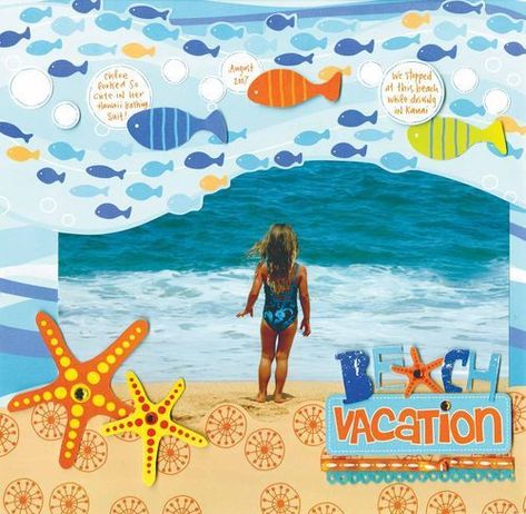 Did you have the perfect vacation this last Summer?  Maybe it was a few years ago, but you’re still needing to get the photos in your scrapbook.  Or, maybe you are planning one in the near fu… Summer Scrapbook Layouts, Beach Scrapbook Layouts, Paper Bag Scrapbook, Cruise Scrapbook, Vacation Scrapbook, Beach Vacay, Summer Scrapbook, Kids Scrapbook, Ocean Theme