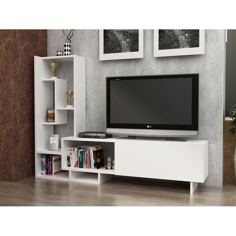 Mosby Entertainment Center for TVs up to 55" 60 Inch Tv Stand, Tv Stand Bookshelf, Bookshelves With Tv, 60 Tv Stand, Tv Board, Shelving Design, Tv Stand Console, Cool Tv Stands, Living Room Tv Stand