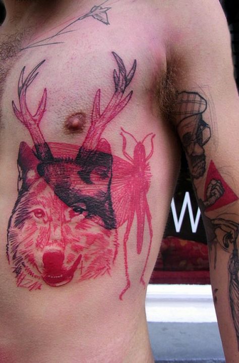 Deer Head Tattoo, See Tattoo, Trash Polka Tattoo, Head Tattoo, Tattoo Aftercare, Tinta China, Wolf Tattoo, Best Tattoo Designs, Abstract Tattoo