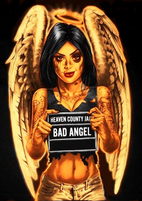 bad angel by pave65 on DeviantArt Og Abel Art, Bad Angel, Pin Up Girl Tattoo, Prison Art, Cholo Art, Lowrider Art, Chicano Drawings, Angel Drawing, Gothic Fantasy Art