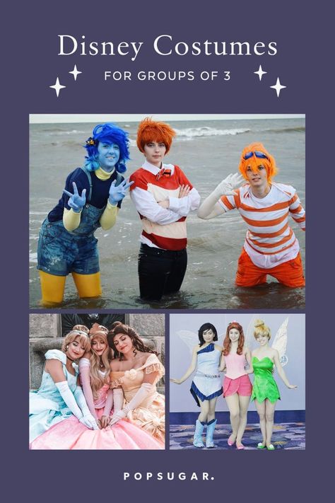 These Disney Halloween Costumes Are a Perfect Fit For Groups of 3! Disney Costumes For 3 People, Disney Group Costumes For 3, 3 Person Disney Costumes, Disney Costumes For Groups, Trio Disney Characters, Disney Costumes For 4 People, Disney Trio Halloween Costumes, Disney Character Trios, Trio Disney Costumes