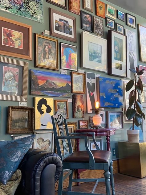 Maximalist Lifestyle, Clutter Wall, Wall Galleries, The Artist's Way, Picture Gallery Wall, Art Walls, Cozy Nooks, Maximalist Decor, Gallery Walls