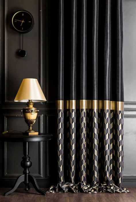 Black And Gold Curtains, Living Room Gold, Silver Curtains, Behind The Curtain, Plain Curtains, Gold Living Room, Gold Curtains, Luxury Curtains, Striped Curtains