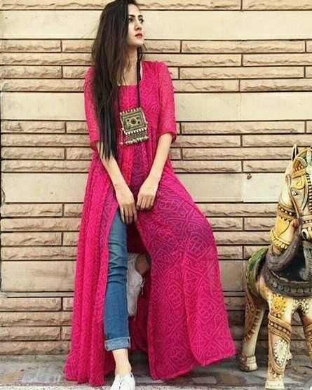 33 Likes, 1 Comments - LabelSasha (@labelsasha) on Instagram: “Our BESTSELLER is back ❤️ Place order now . Delivery starts after april 15. . #bandhej #bandhani…” Long Kurti With Jeans, Long Kurta Designs, Jaipuri Print, Kurti With Jeans, Long Kurta, Designer Kurti Patterns, Casual Indian Fashion, Long Kurti Designs, A Line Kurta