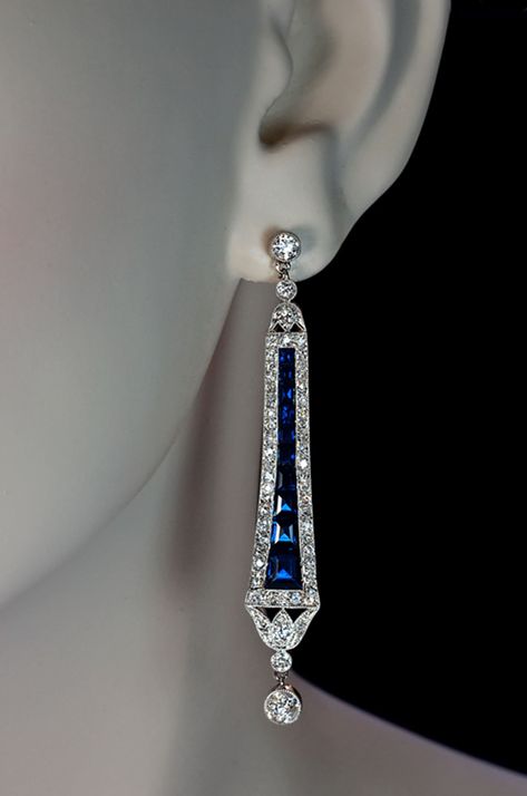 1920s Vintage Dangle Earrings, Art Deco OEC & Sapphire Diamond Earrings, Edwardian Long Drop Earring, Party Wear Retro Earring, Gift for Her - Etsy Art Deco Fine Jewelry, Long Diamond Earring, Art Deco Jewelry 1920s, 1920s Earrings, Earring Party, Sapphire Drop Earrings, Art Deco Jewellery, Bijoux Art Deco, Art Deco Jewelry Vintage