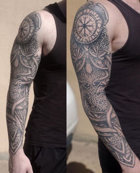 Norse God Tattoo Sleeve, Celtic Leg Tattoo, Celtic Warrior Tattoos, Viking Sleeve, Pagan Tattoos, Celtic Sleeve Tattoos, Traditional Viking Tattoos, Viking Heritage, Tattoo Ideas Males