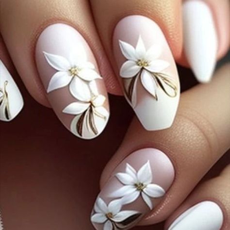 Nail Disgin art for womens #nailart #nailsnailsnails #nail #naildesign #nails💅 Flower Nails, White Flower, White Flowers, Magnolia, Nail Art, Nails, White, Beauty, Art