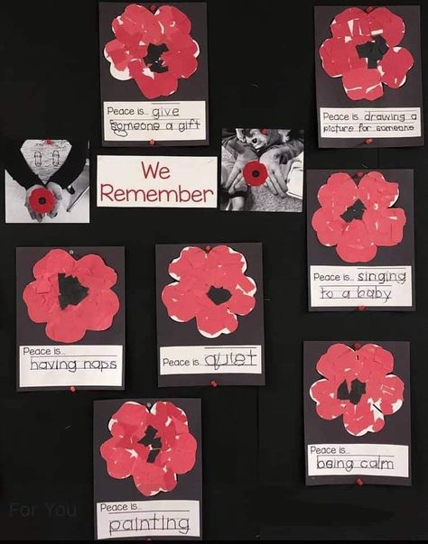 Remembrance Activities Eyfs, Preschool Poppy Craft, Rememberance Day Kindergarten, Easy Poppy Craft, Letter Provocations, Remembrance Day Crafts For Kindergarten, Kindergarten Remembrance Day Art, Remembrance Day Crafts For Preschoolers, Remembrance Day Preschool