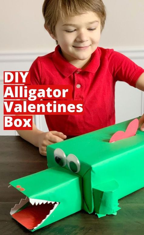 Get craft and make this this fun Alligator Valentines Box with your little reptile fan. The step-by-step instructions will help you easily create this fun Valentines Day Craft.   #ValentinesDay #ValentinesDayCraft #KidsCrafts #KidCraftIdeas #ValentinesDayBox #DIY #AlligatorCrafts #ValentinesBoxForBoys #ValentinesBoxesForSchool Alligator Valentine, Diy Alligator, Alligator Crafts, Keto Valentines, Chocolate Covered Strawberry Cheesecake, Valentines Day Craft, Valentines Recipes Desserts, Valentines Box, Low Carb Brownies