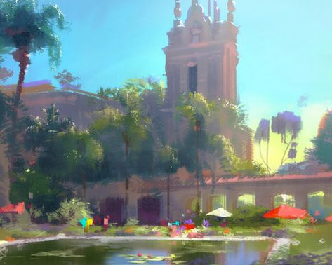 Nathan Fowkes Art on Twitter: "Some sunshine :)… " Nathan Fowkes, Balboa Park San Diego, Oil Painting Tutorial, Lily Pond, Balboa Park, Matte Painting, Fantasy Art Landscapes, Color Studies, Environment Design