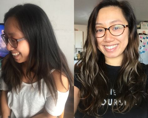 From straight type 1b hair to wavy type 2a hair... I’m loving the outcome of following the #curlygirlmethod #sulfatefree #siliconefree #wavyhairstyles #curlygirl Straight Hair To Wavy, 2a Wavy Hair, Type 1b Hair, Wavy Hair Care Routine, Straight To Wavy Hair, 2a Hair, Damaged Curly Hair, The Curly Girl Method, Different Types Of Curls