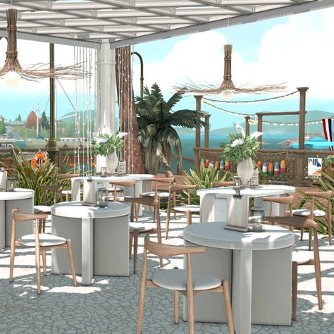 f a r f a l l a ♡ Sims 4 Brindleton Bay Restaurant, Brindleton Bay Sims 4, Sims 4 Restaurant Build, Sims 4 Cafe, Ts4 Builds, Sims 4 Restaurant, Brindleton Bay, Sims Inspiration, Sims 4 Build