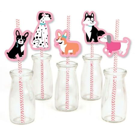 Take your party decorating skills to the next level with these adorable Pawty Like a Puppy Girl - Paper Straw Decor - Pink Dog Baby Shower or Birthday Party Striped Decorative Straws that is perfect for your party. Using the included clear stickers, simply attach the shaped paper cut outs to the straws then place it in a fun jar or bottle, or even use them as cupcake decorations. Sold in a set of 25 straws and paper cut-out embellishments. 5 dog paper die cuts (2.25" X 3.5"); 5 dog paper die cut Straw Decor, Dog Baby Shower, Puppy Girl, Straw Decorations, Easy Party Decorations, Diy Party Supplies, Dog Baby, Dog Birthday Party, Puppy Birthday