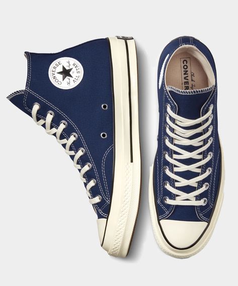 Converse Chuck 70 Hi Midnight Navy - Todd Snyder Converse Bleu, Converse Chuck Taylor 70s, Chuck Taylor 70s, Navy Blue Converse, Blue Shoes Women, Converse 70s, Navy Converse, Navy Trainers, Converse Chuck Taylor 70