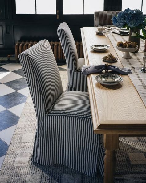 Stoffer Home on Instagram: "The Lindy Slipcovered Dining Chair is a timeless, handcrafted piece with 15 beautiful fabrics to choose from. Featured in our exclusive Stoffer Home x Cloth and Company collection, it’s a perfect blend of elegance and comfort. Don’t miss out—today and tomorrow until 11:59 PM EST, you can get 20% off this special collection!" Guest Room With Desk, Dining Room Refresh, Stoffer Home, Low Back Dining Chairs, Fabric Dining Room Chairs, Dining Room Chairs Upholstered, Blue Dining Chair, High Back Dining Chairs, Room Refresh