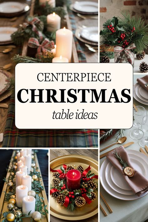 Create a stunning holiday table with these 18 Christmas centerpiece ideas. From DIY projects to elegant designs, find your inspiration here. #ChristmasCenterpieceIdeas #XmasCenterpieces #ChristmasTableDecorationsCenterpiece Candle Setting Ideas, Table Wreath Centerpiece Christmas, Christmas Centerpiece For Long Table, Xmas Vase Decorations, Center Piece For Christmas Table, Centerpieces For Christmas Table, Holiday Floral Centerpieces, Christmas Floral Centerpieces For Table, Christmas Bud Vases