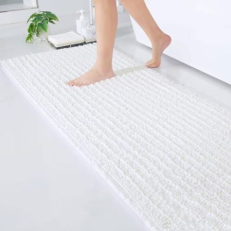 Arotive Luxury Chenille Bathroom Rug Mat, Extra Soft Thick Absorbent Shaggy Bath Rugs, Non-Slip Machine Wash Dry Plush Bath Runner Mat for Bathroom, Shower, and Tub (70"x24", White) Farmhouse Bathroom Rugs Bath Mats Bed Bath & Beyond, Small Bathroom Interior Mats & Rugs, Spa Bathroom Mats & Rugs, Bath Rug Cleaner, Bathroom Rugs Plush, Bathroom Shower And Tub, Luxury Bathroom Rug, Chenille Bath Mat, Bath Runner