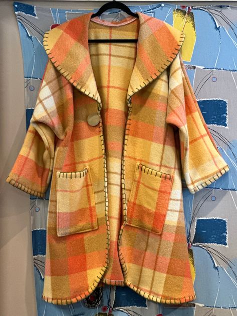 Blanket Coats, Wool Blanket Coat, Rolled Collar, Blanket Coat, Vintage Blanket, Handmade Pins, Steam Iron, Blanket Stitch, Sewing Tips