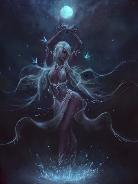 LUNESTEAE, THE GODDESS OF DANCING BLADES. SHE IS REVERED BY THE DROW AND HAS PERSONALLY THANKED DRACUL FOR THEIR SAFETY Scary Dark, Moon Elf, Personaje Fantasy, Dark Fantasy Artwork, 다크 판타지, Art Dark, Dark Elf, Goddess Art, Inspiring Art