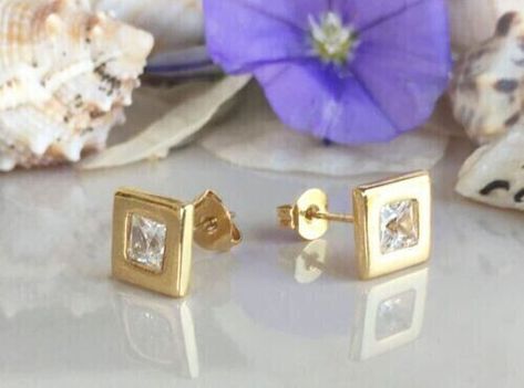 Black Diamond Bracelet, Rings Sapphire, Earrings Square, Princess Cut Moissanite, Square Stud Earrings, April Birthstone Jewelry, Box Necklace, Womens Earrings Studs, Gold Statement Ring