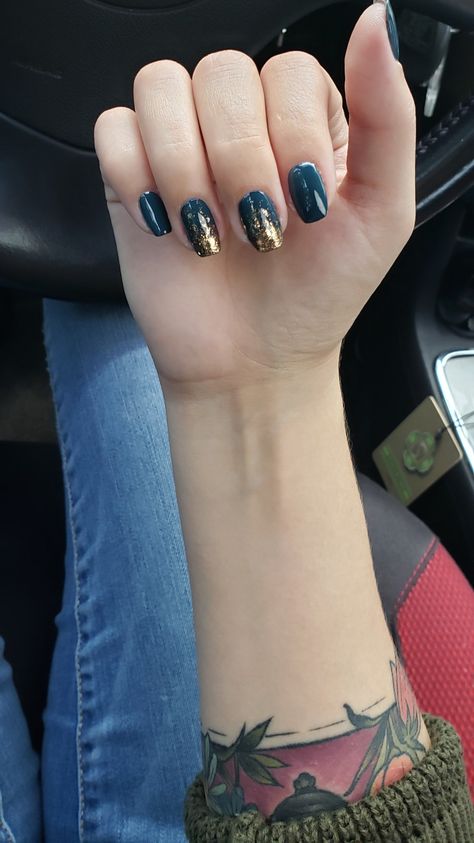 Nail color: Sundays Nail Polish in No. 35 Teal And Gold Nail Ideas, Petrol Blue Nails, Blue And Gold Glitter Nails, Petrol Nails, Teal And Gold Nails, Dark Teal Nails, Prom Things, Teal Nails, Turquoise Nails