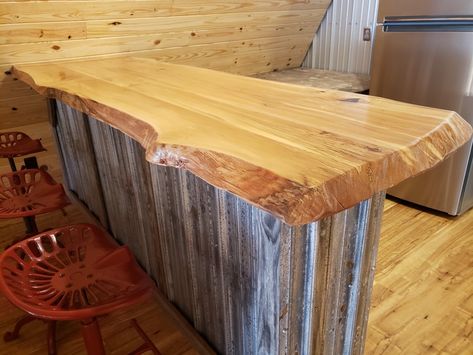 Beechwood Live Edge bar top. Live Edge Bar Top With Epoxy, Live Edge Outdoor Bar, Bar Tops Diy, Bar Top Ideas, Diy Wood Bar, Wooden Bar Top, Live Edge Bar Top, Diy Live Edge, Rustic Basement Bar