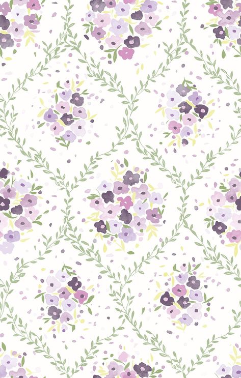 Lavender Trellis Peel and Stick Mural – York Wallcoverings Lavender Peel And Stick Wallpaper, Purple And Green Wallpaper, Purple Floral Wallpaper, Purple Prints, Peel And Stick Mural, Lavender Pattern, Modern Floral Pattern, Product Knowledge, Green Vines