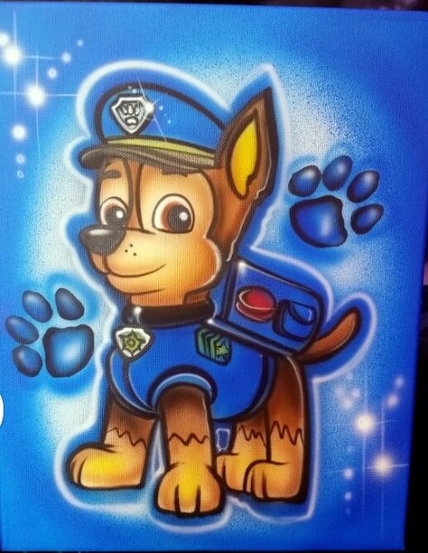 Chase from the Paw Patrol Paw Patrol Bedroom Decor, Paw Patrol Room, Paw Patrol Bedroom, Cross Stitch Home, Wedding Disney, Disney Canvas Art, Painting Cartoon, Disney Canvas, Paw Patrol Coloring