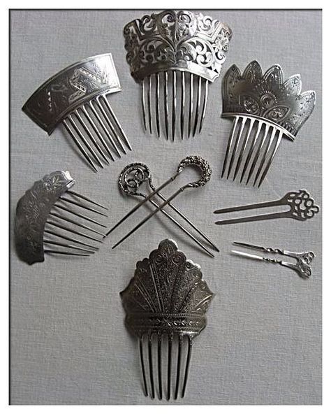 Hair Salon Accessories, Antique Hair Combs, Bijoux Art Deco, Silver Hair Accessories, Silver Hair Comb, Victorian Hairstyles, Vintage Hair Combs, Vintage Hair Accessories, Hair Adornments