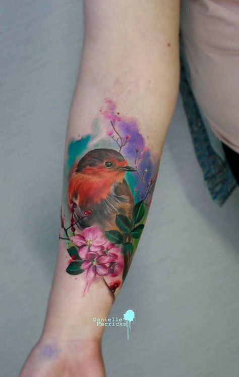 Robin Flower Tattoo, Watercolor Robin Tattoo, Robin Watercolour Tattoo, Robin Tattoos, Robin Bird Tattoos, Robin Tattoo, Cardinal Tattoo, Bluebird Tattoo, Wildlife Tattoo