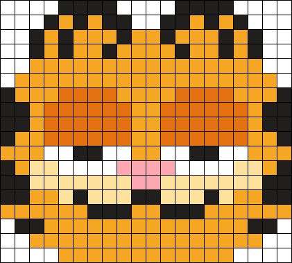 Garfield Kandi Pattern, Garfield Bead Pattern, Orange Cat Perler Beads, Perler Bead Patterns Garfield, Garfield Cross Stitch Pattern, Kandi Garfield, Garfield Perler Bead Patterns, Garfield Alpha Pattern, Yellow Perler Bead Patterns