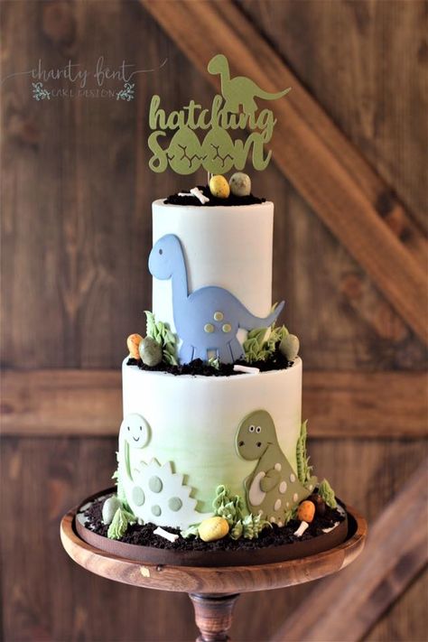 Dinosaur Baby Shower Cake, Dinosaur Baby Shower Theme, Gateau Baby Shower, Dino Cake, Dinosaur Birthday Cakes, Baby Shower Theme Decorations, Baby Shower Cakes For Boys, Green Baby Shower, Dinosaur Cake