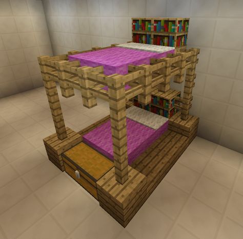 Minecraft Pink Bunkbeds Cute Minecraft Bed Ideas Pink, Minecraft Bunk Bed Designs, Minecraft Double Bed Designs, Bunk Beds Minecraft, Bunk Bed In Minecraft, Minecraft World, Minecraft Furniture Ideas, Minecraft Decoration, Rumah Minecraft Sederhana