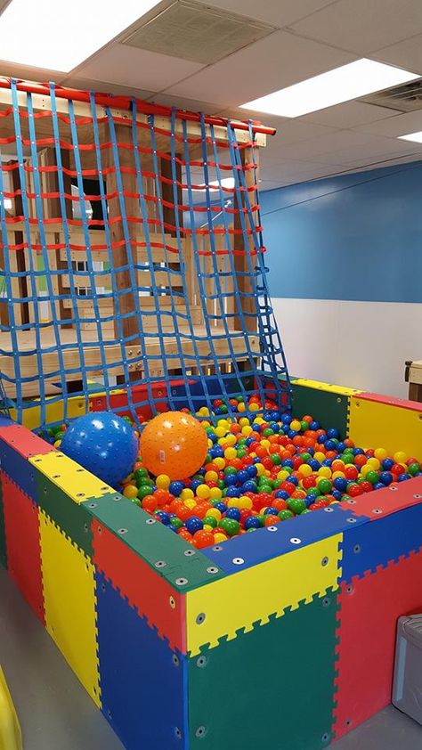 Ball Pit Playroom, Indoor Ball Pit, Daycare Playground, Gallery Wall Clock, Indoor Playground Design, Resorts For Kids, Kids Ball Pit, Preschool Designs, Boys Playroom