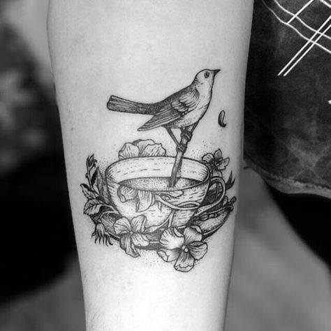 Tiny Bird Tattoo, Tea Cup Tattoo, Teapot Tattoo, Bird Tattoo Ideas, Skin Pictures, Sewing Tattoos, Tea Tattoo, Teacup Tattoo, Tiny Bird Tattoos