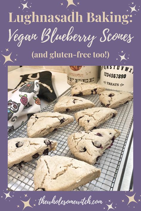 Baking and Lughnasadh go hand in hand, so today I share this Vegan Blueberry Scone recipe to help you embrace your inner kitchen and celebrate this sabbat vegan style.  Lammas - Lughnasadh - Vegan Baking - Sabbats - Wheel of the Year - Witch - Witch Life - Blueberry Scones - Pagan - Wicca - Druidry - Lughnasadh Recipes - Nature - Seasonal Living #lammas #lughnasadh #veganbaking Vegan Witchy Recipes, Vegan Witch Recipes, Lughnasadh Food, House Witchery, Lammas Recipes, Lughnasadh Recipes, Witchy Baking, Witch Recipes Food, Witches Holidays