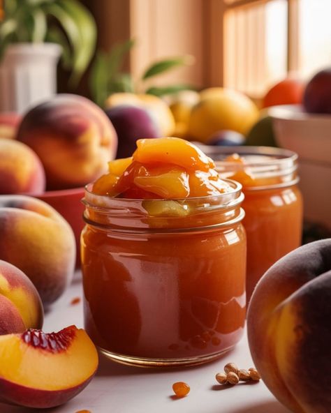 Homemade Peach Preserves with No Pectin Required Ingredients: 5 cups fresh peaches, peeled and chopped 1 cup granulated sugar 1/4 cup lemon juice 1/2 teaspoon ground cinnamon 1/4 teaspoon ground nutmeg Directions: Place the chopped peaches in a large pot and mash them with a potato masher or fork. Stir in the sugar, lemon juice, cinnamon, and nutmeg. Bring the mixture to a boil over medium-high heat, stirring frequently. Reduce heat and let it simmer for 45-50 minutes, or until the mixture... Sterilize Canning Jars, Peach Preserves, Potato Masher, Fresh Peaches, Pint Jars, A Potato, Ground Nutmeg, Canning Jars, Large Pots