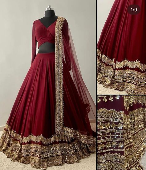 Maroon Outfits, Indian Bridal Wear Red, Miss You Status, Indian Long Dress, Marriage Clothes, Wedding Matching Outfits, Stitching Classes, Maroon Lehenga, M Embroidery