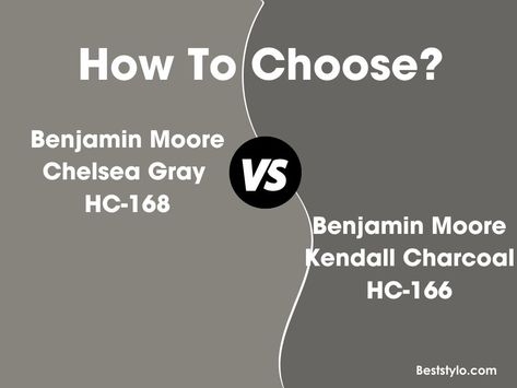 Benjamin Moore Kendall Charcoal vs Chelsea Gray: What’s the Difference? Kendall Charcoal Benjamin Moore Bathroom, Chelsea Gray Benjamin Moore Cabinets, Benjamin Moore Dark Gray Paint Colors, Bm Chelsea Gray Exterior, Kendall Charcoal Fireplace, Chelsea Grey Benjamin Moore, Kendall Charcoal Benjamin Moore, Benjamin Moore Kendall Charcoal, Dark Gray Paint