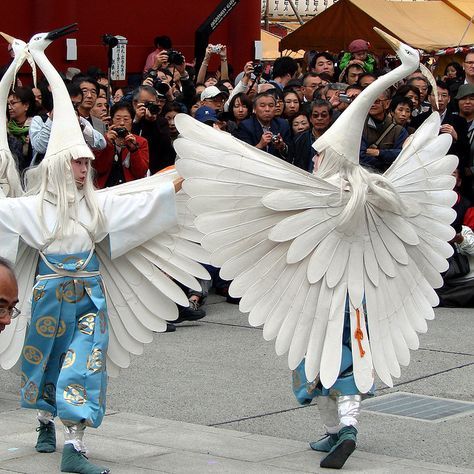 White crane dance in Asakusa, Tokyo Japan November, Crane Dance, Bird Puppet, Matsuri Festival, Asakusa Tokyo, White Crane, Bird Costume, Japanese Folklore, Animal Costumes