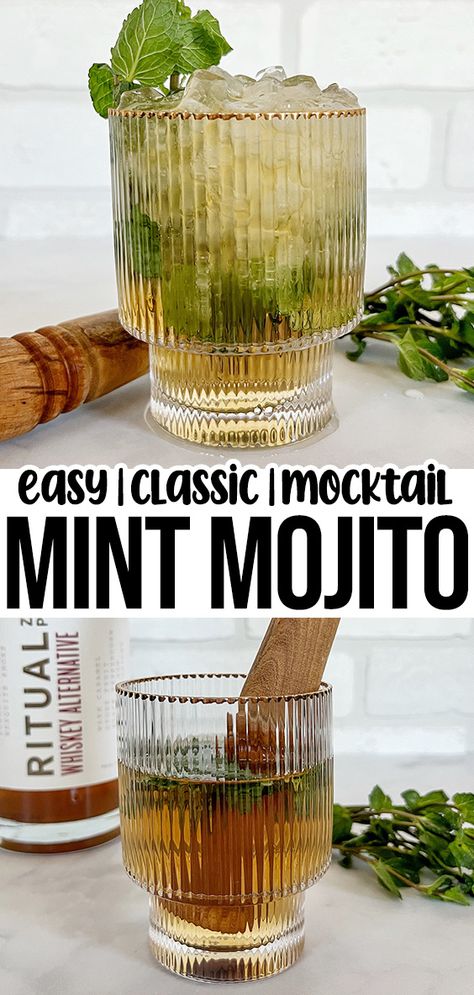 This non-alcoholic mojito recipe combines zero proof rum with fresh mint, lime juice, simple syrup, and club soda for a refreshing drink. It’s crisp, bright, and the perfect amount of sweet. Non Alcoholic Mojito, Refreshing Mocktail, Mojito Mocktail, Dairy Free Pumpkin, Mojito Recipe, Agave Syrup, Mocktail Recipe, Fresh Mint Leaves, Club Soda