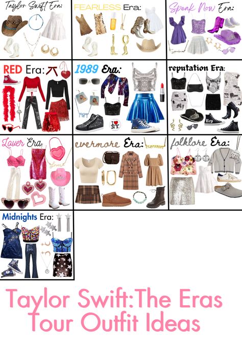 Eras Tour Outfits All Albums, Swift Tour Outfits, Taylor Swift Movie Night Snacks, Taylor Swift Album Costume Ideas, Taylor Swift Bounding, Swiftogeddon Outfit, Taylor Swift Easy Outfits, Dress Like A Song Title, Easy Eras Tour Outfit Ideas