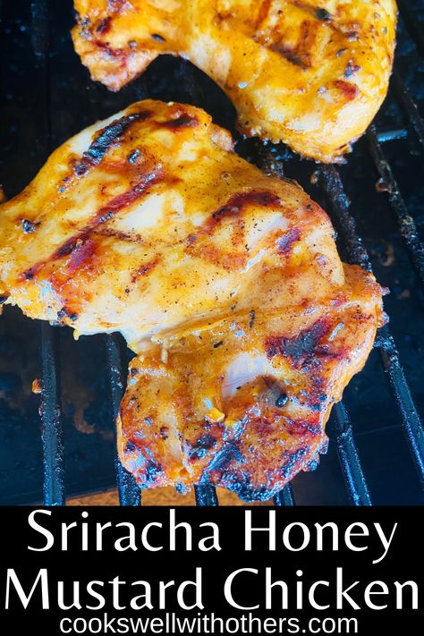 chicken on the grill Chicken Thighs On The Grill, Spicy Honey Mustard, Siracha Sauce, Honey Mustard Recipes, Easy Chicken Dinner, Pork Recipes For Dinner, Sweet And Spicy Sauce, Honey Mustard Chicken, Pork Dinner