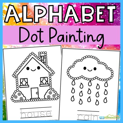 Alphabet Q-Tip Painting with FREE Dot Painting Printable Template Dot Painting Printables Free, Free Dot Painting Printable, Q Tip Dot Painting, Dot Painting Printables, Qtip Painting, Q Tip Art, Alphabet Mini Book, Free Alphabet Printables, Literacy Activities Preschool