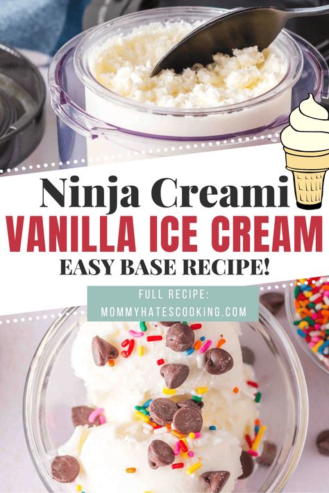 Make the best ninja creami recipe with this ninja creami vanilla ice cream recipe, then use your favorite items to mix-in too! Ninja Ice Cream Recipes, Ninja Creami Vanilla Ice Cream, Ninja Creami Recipe, Ninja Creamy, Ninja Ice Cream Recipe, Creami Recipes, Vanilla Ice Cream Recipe, Cooking App, Ninja Recipes