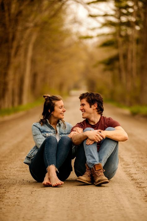 Country Engagement Session | Engagement Pictures | Couple Photos | Cute | Fun | Candid | What to Wear | Outfit Inspo | Jeans | Denim on Denim | Couple Poses | Couple Photoshoot | Inspiration | Inspo | Dirt Road | Outdoors | Nature | Casual | Engagement Photo Ideas | Grand Rapids Photographer | West Michigan | Rochester Hills | Lowell | Ionia | Oakland County | Michigan Engagement Photos | Unique | Summer Engagement Session | Outfit Inspo for Couples |#engaged #relationshipgoals #engagementphotos Road Photography Couple, Casual Photoshoot Poses Couple, Road Couple Photoshoot, Road Poses, Western Poses, Outfit Inspo Jeans, Michigan Engagement Photos, Road Photos, Sunrise Photoshoot